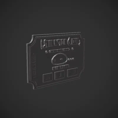 Flat, rectangular metallic blue plaque. sharp edges, simple geometry, symmetric geometry.