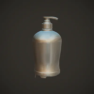 Transparent plastic lotion pump bottle. smooth edges, simple geometry, symmetric geometry.