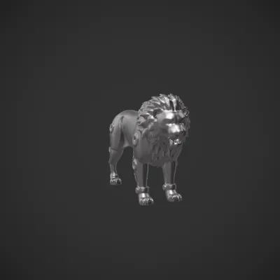 robotic lion with mechanical features. sharp edges, complex geometry, game-ready, character, symmetric geometry.