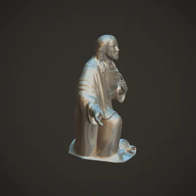 Kneeling robed figure. complex geometry, smooth edges, character.