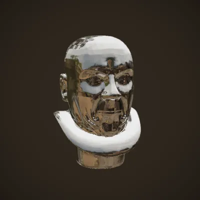 back view of a metallic humanoid head. smooth edges, simple geometry, character, symmetric geometry.