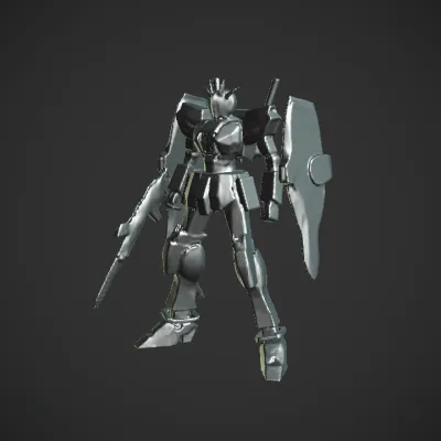 White and pink humanoid mech robot. sharp edges, complex geometry, game-ready, character, symmetric geometry.