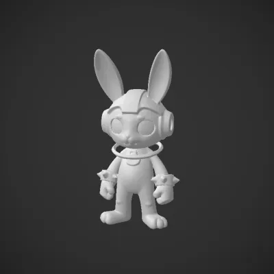 Pink rabbit with sci-fi helmet and accessories. complex geometry, game-ready, character.