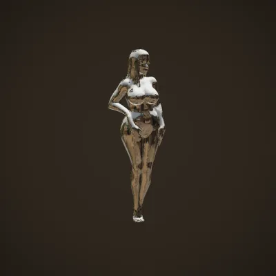 Nude female adult standing upright. complex geometry, character.