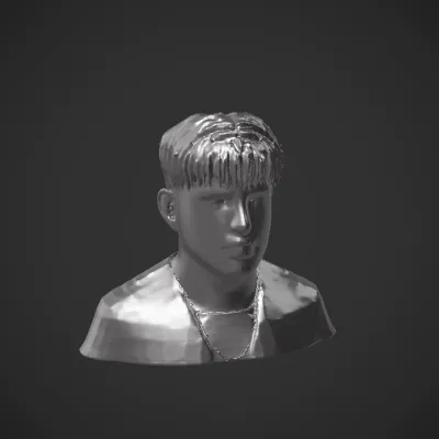 young man wearing a black t-shirt. smooth edges, complex geometry, character.