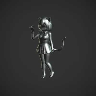 Anime girl with cat ears and tail. smooth edges, complex geometry, character.