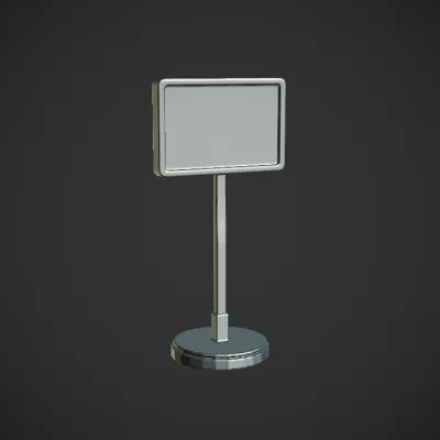 blank signboard on a stand. smooth edges, simple geometry, symmetric geometry.