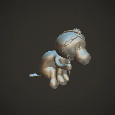 Sad donkey cartoon character from Winnie the Pooh. smooth edges, complex geometry, game-ready, character.