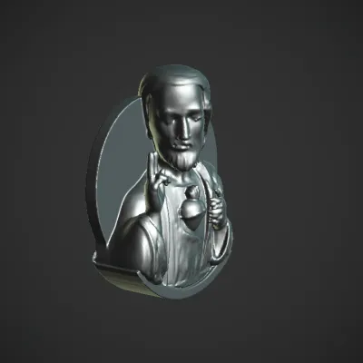 Religious figure with raised hand in blessing. smooth edges, complex geometry, character.