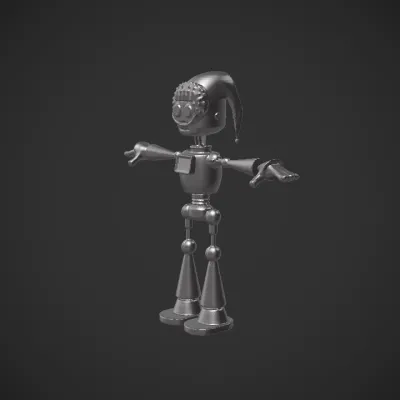 Orange robot with Santa hat. sharp edges, smooth edges, simple geometry, game-ready, character, symmetric geometry.