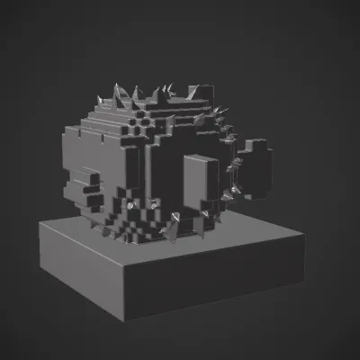 Voxel-style pufferfish on a water base. sharp edges, simple geometry, game-ready, symmetric geometry.