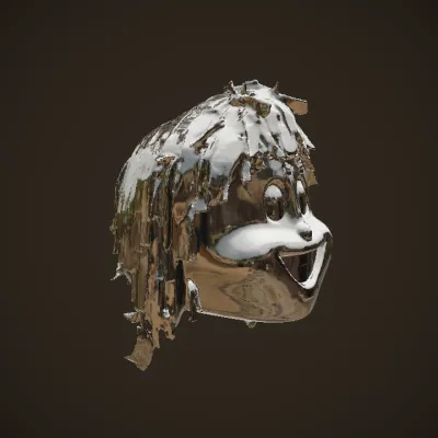 Colorful rag doll head with yarn hair. smooth edges, complex geometry, character, symmetric geometry.