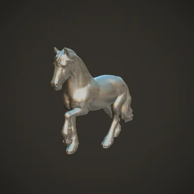 Standing horse sculpture. smooth edges, complex geometry, character.