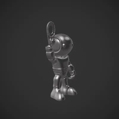 cartoon robot holding a gear. smooth edges, complex geometry, game-ready, character.
