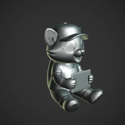 Cartoon raccoon holding blank sign. smooth edges, simple geometry, game-ready, character, symmetric geometry.