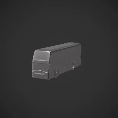 Blue and white long-distance bus front view. smooth edges, complex geometry, symmetric geometry.