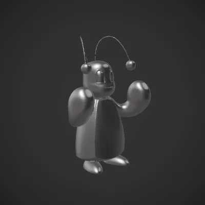Cartoon ant-like character with boxing gloves. smooth edges, simple geometry, game-ready, character, symmetric geometry.