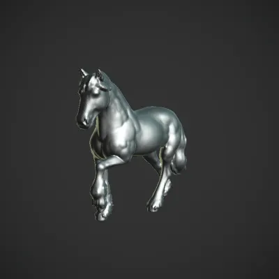 A realistic horse sculpture model. smooth edges, complex geometry, game-ready, character, symmetric geometry.