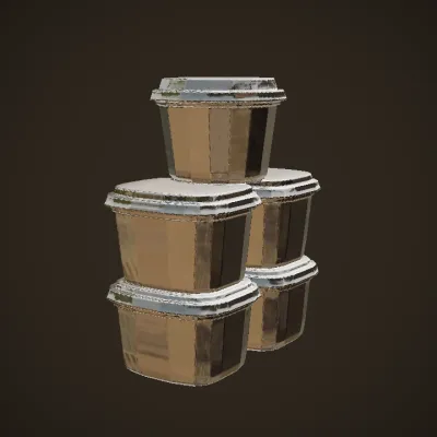 Plastic dessert cups with layered toppings. smooth edges, simple geometry, symmetric geometry.