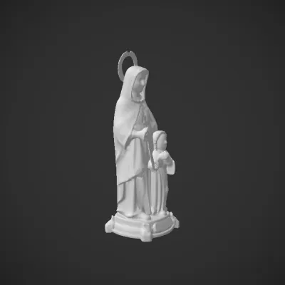 Religious statue of two robed figures. smooth edges, complex geometry, character.