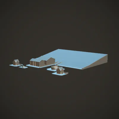 Farm layout with buildings and fields. simple geometry, complex geometry.