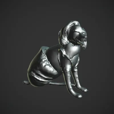 Dog wearing pink clothes and bandana. smooth edges, complex geometry, character.