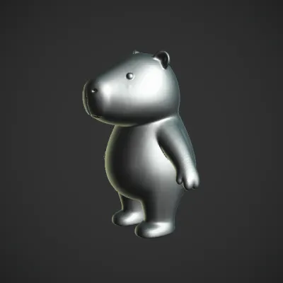 Cartoon bear character standing. smooth edges, simple geometry, game-ready, character, symmetric geometry.