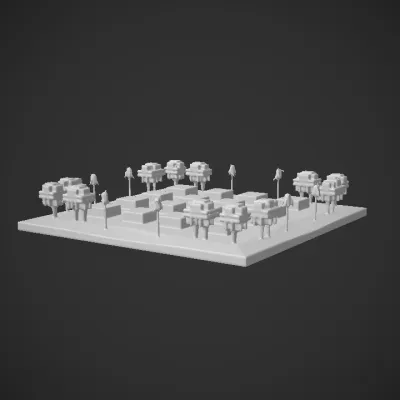 miniature model of a housing community. sharp edges, simple geometry, game-ready, symmetric geometry.
