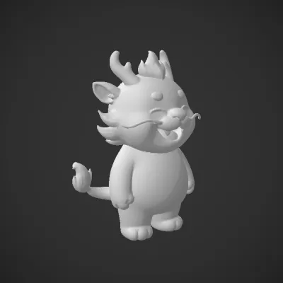 Smiling cartoon dragon character. smooth edges, simple geometry, game-ready, character.