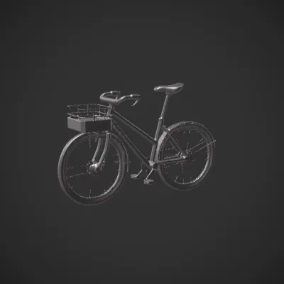 Modern city bicycle with basket. sharp edges, complex geometry, symmetric geometry.