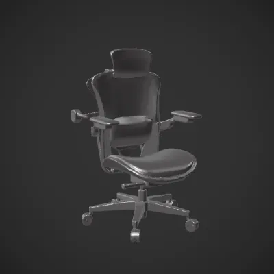 Modern ergonomic office chair with headrest. smooth edges, complex geometry, game-ready, symmetric geometry.