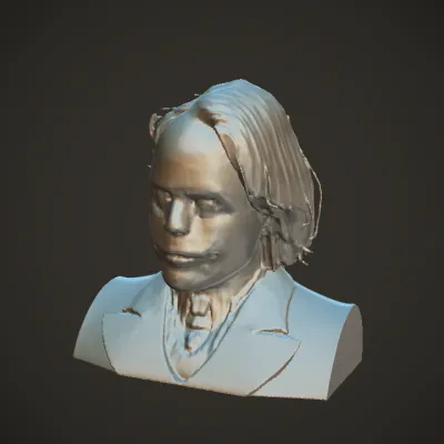 Joker with messy hair and smile. complex geometry, character.