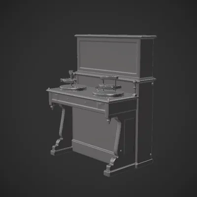 Antique scientific instrument with dials and mechanisms. sharp edges, complex geometry.