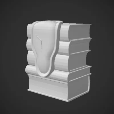 Melting clock on stacked books. smooth edges, complex geometry.