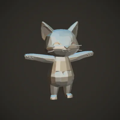 Cartoon gray cat with arms outstretched. smooth edges, simple geometry, game-ready, character, symmetric geometry.