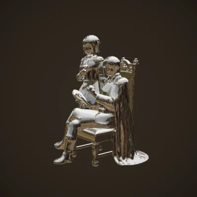 Two people in elaborate military-style uniforms. complex geometry, smooth edges, character.