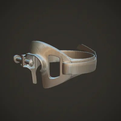 Head strap fastener for medical use. sharp edges, simple geometry, symmetric geometry.