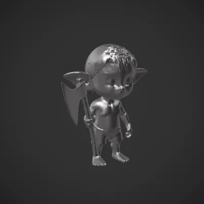 blue-skinned troll holding an axe. complex geometry, sharp edges, character.