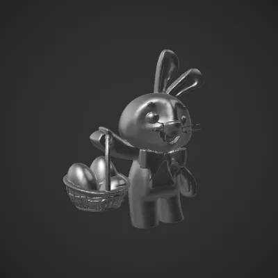 Cartoon bunny holding Easter basket. smooth edges, simple geometry, game-ready, character.