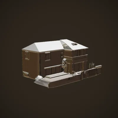 Modern two-story house at night. sharp edges, complex geometry.