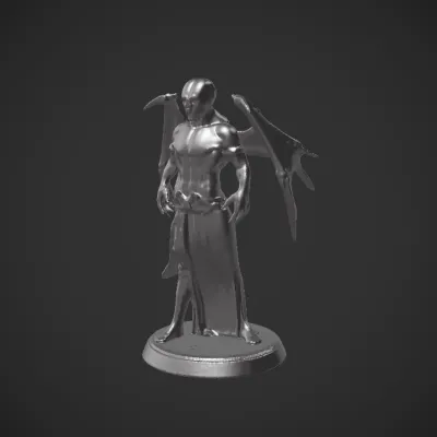 Demonic winged humanoid statue. sharp edges, complex geometry, character.