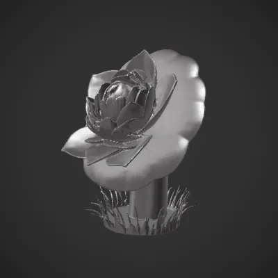 White rose flower on grass. smooth edges, complex geometry, game-ready, symmetric geometry.