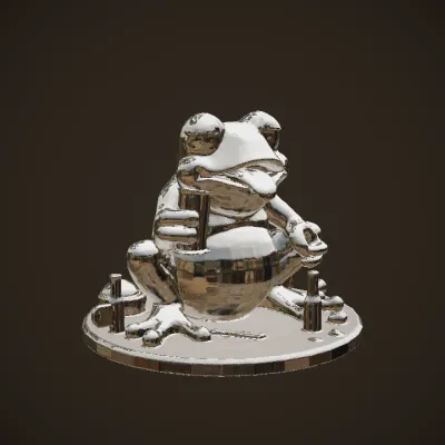 Drunk frog holding beer mug and pretzel. complex geometry, game-ready, character.
