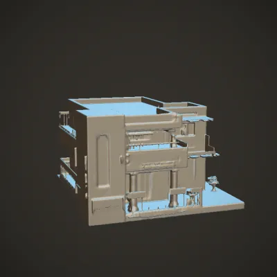 modern residential building with balconies. sharp edges, complex geometry.