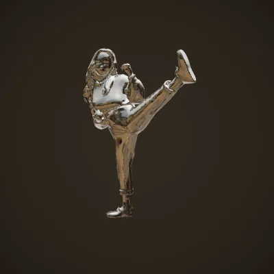 person doing high kick pose. smooth edges, complex geometry, character.