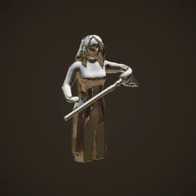 Woman holding a garden rake outdoors. complex geometry, sharp edges, character.