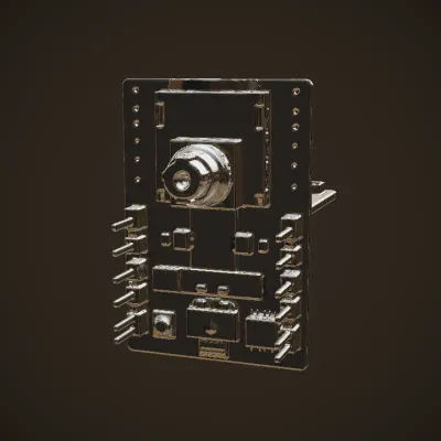 Electronic camera module PCB. sharp edges, complex geometry.