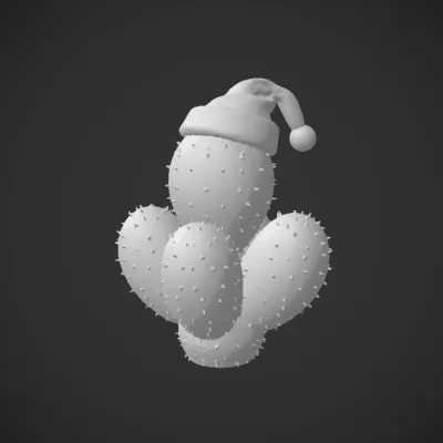 Cactus with a Santa hat. sharp edges, complex geometry.