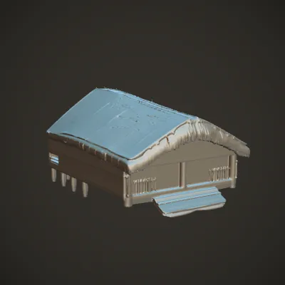 Traditional thatched roof house. smooth edges, complex geometry, symmetric geometry.