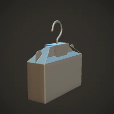 Cardboard product box with hanger. sharp edges, simple geometry, game-ready, symmetric geometry.